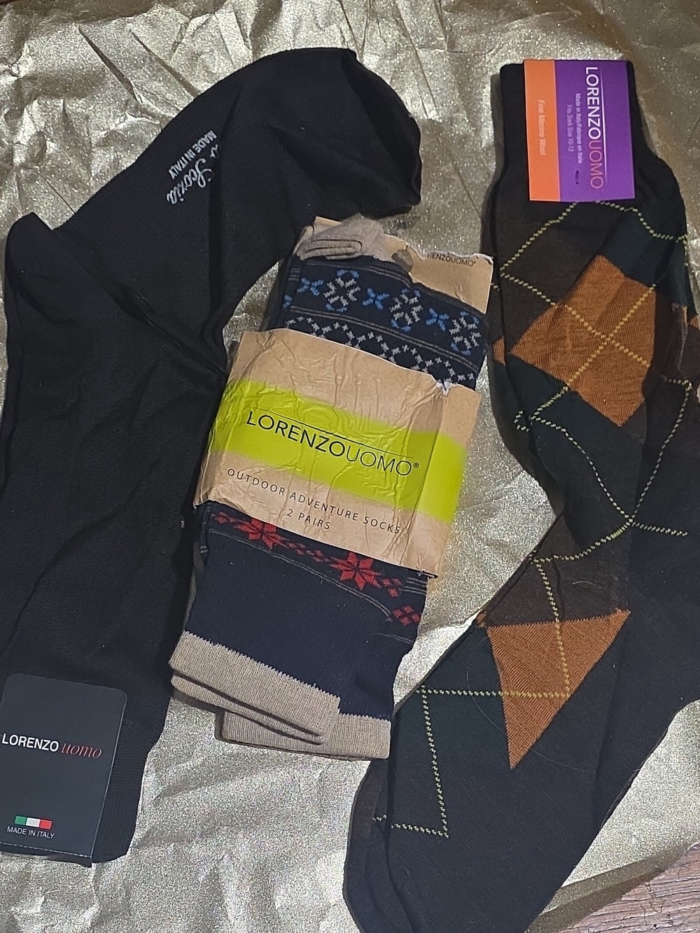 Lorenzo Uomo Black & Brown Argyle and Patterned Dress Sock Set2